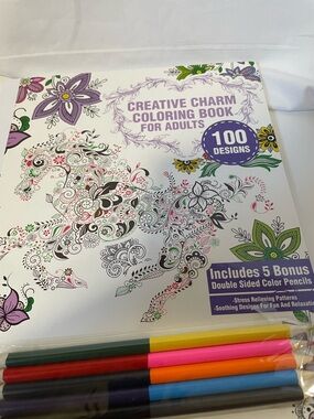 Creative Charm Coloring Book for Adults - White with Multicolor Accents